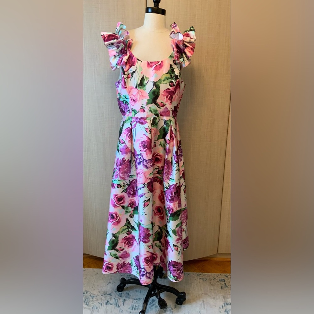 NWT Women's Julia Jordan A-Line Sleeveless Pink Floral Long Gown Dress Sz 14